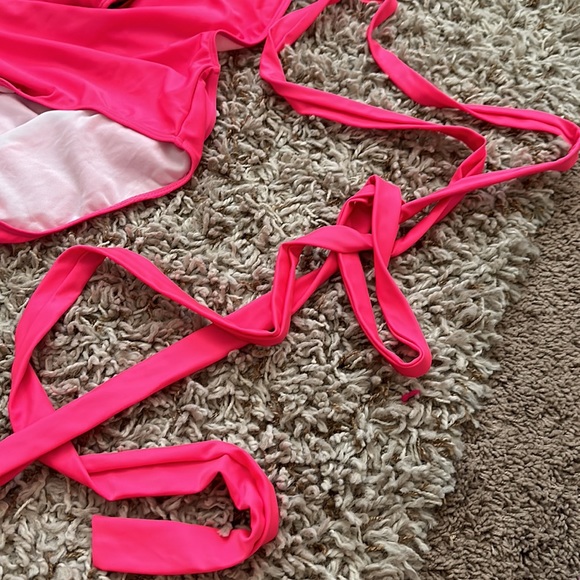 COPY - Neon Pink Plunge Swimsuit with Adjustable Tie - Picture 3 of 9
